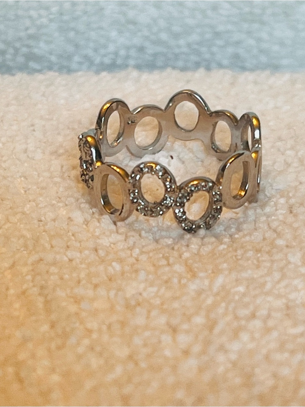 Ring - silver tone with cz stones, open circle design